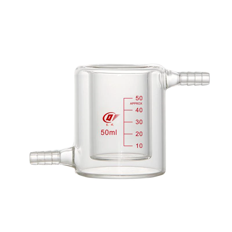 Laboratory High Borosilicate 3.3 Glass double dual layer wall Jacketed reaction measuring cup beaker with scale