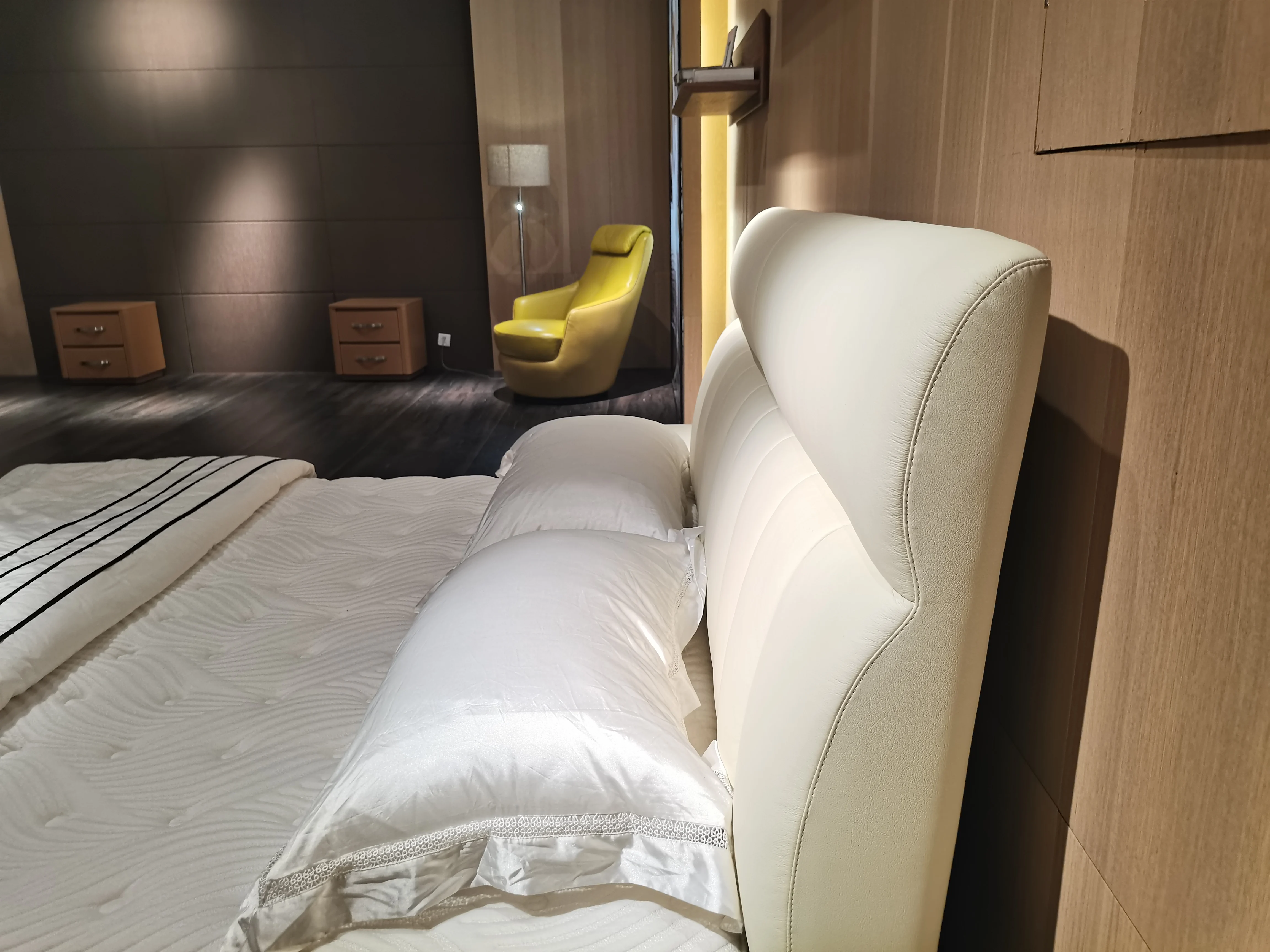 exclusive luxury italian double queen size white wood frame leather upholstered bed with storage