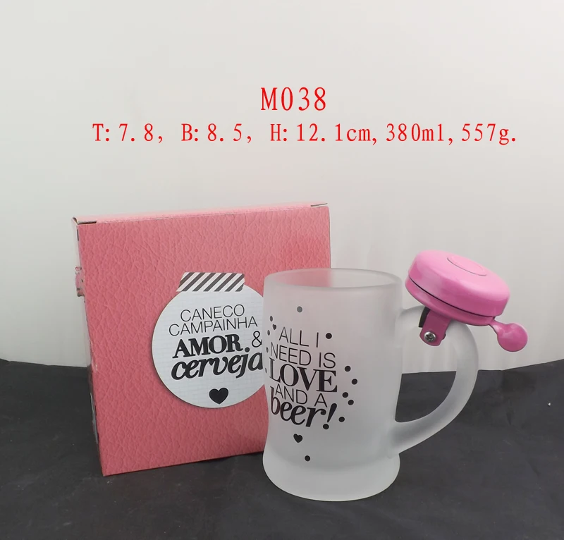 Classic 13oz high quality frosted beer glass mugs with handle beer steins and soft drinks glass cup