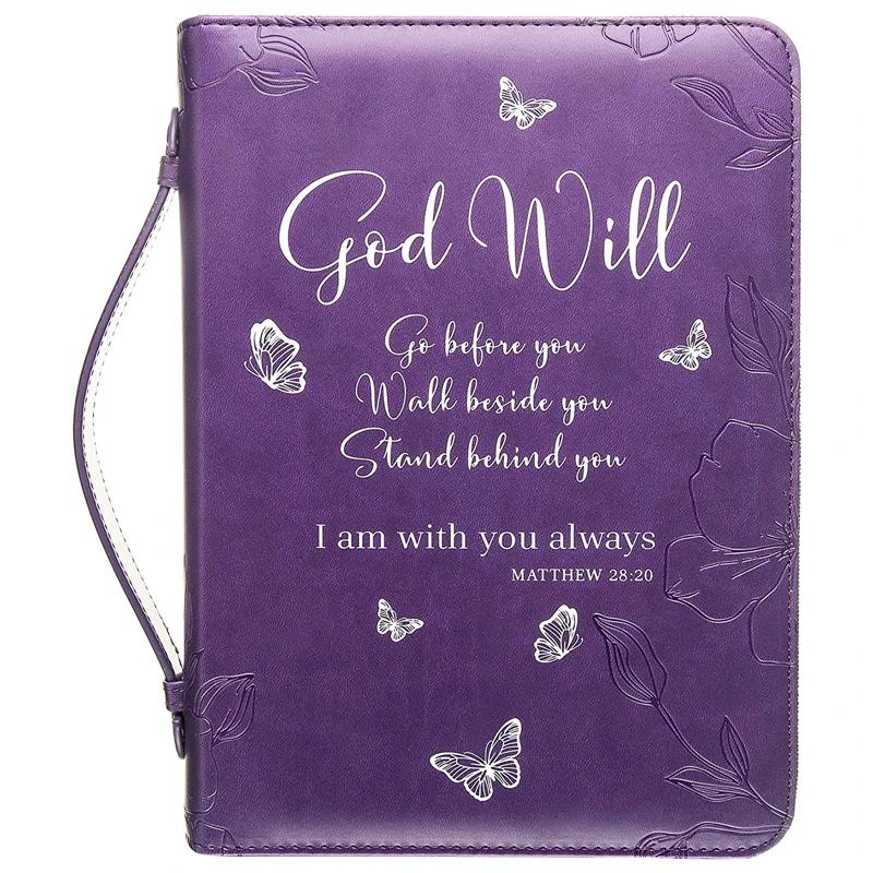 OEM Book Cover in Purple with Butterflies Perfect Christian Gift Bible Case for Women and Girls PU Leather Large Size Bible Case