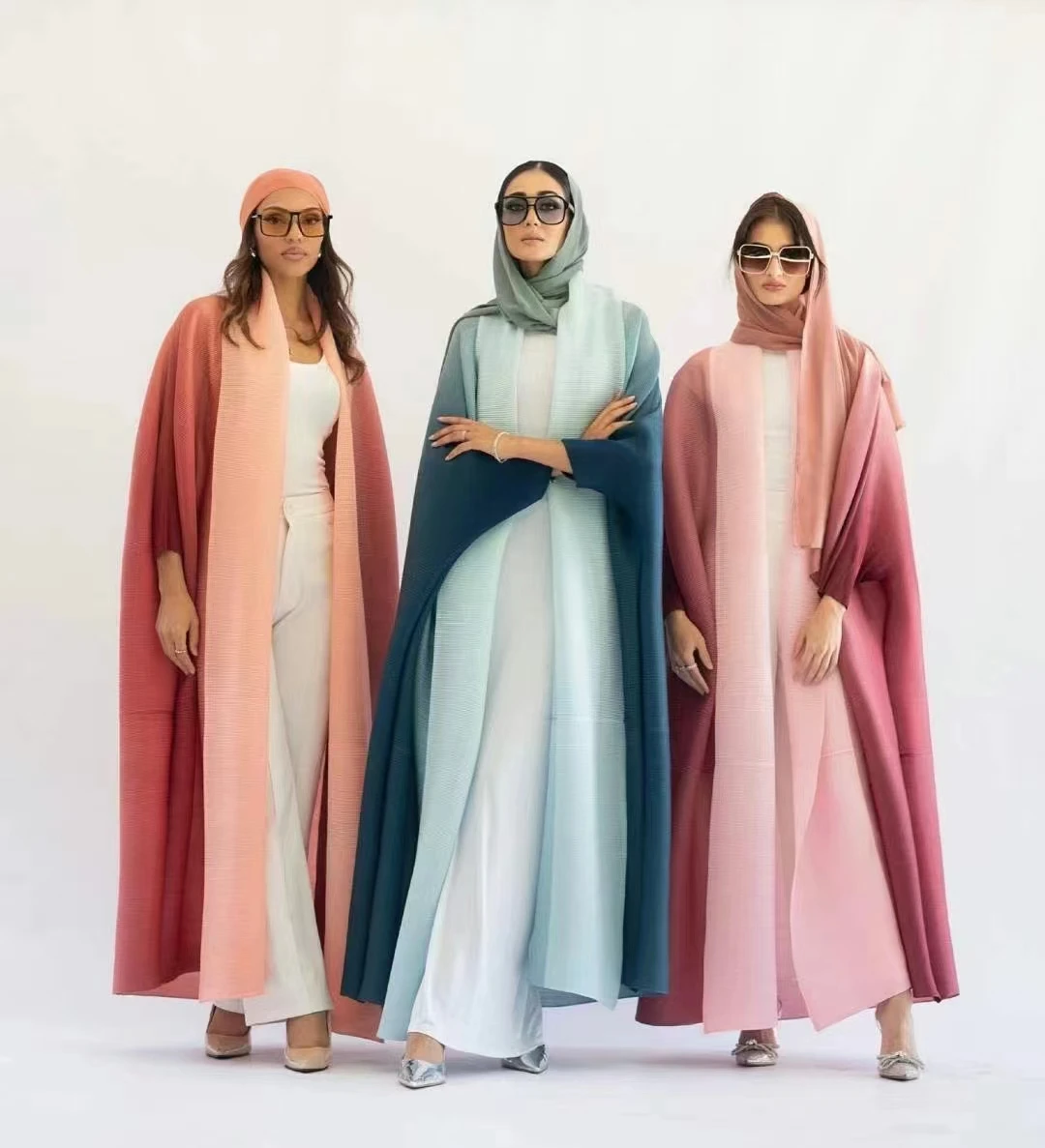 Sheen Bohemian High Quality Miyake Gradient Plus Size Loose abaya femmes robe musulmane long abayas for women muslim
