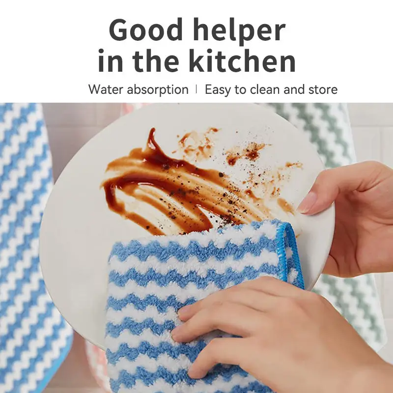 Wholesale Super Water Absorbent Microfiber Dish Towel Cationic Coral Fleece Household Cleaning Cloth Dry Wipes Kitchen Dish