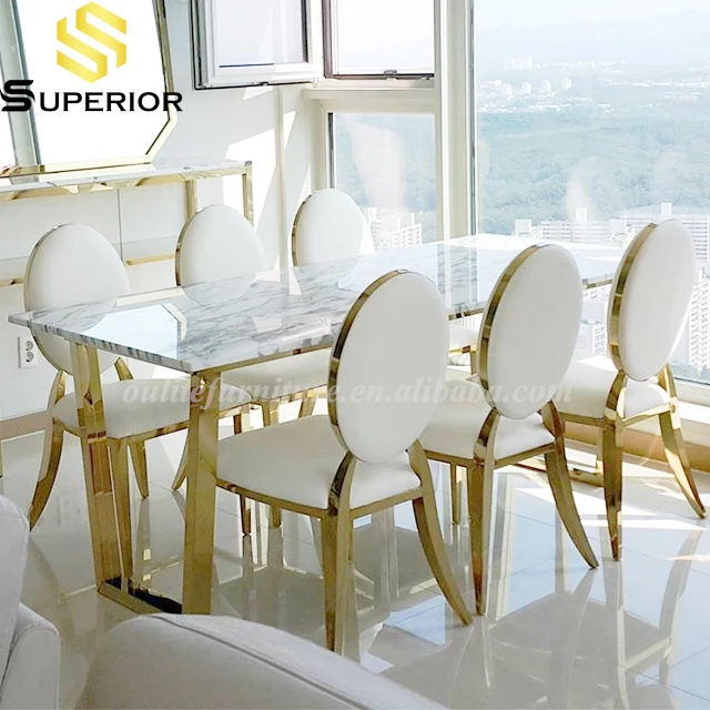 Simple design gold metal frame dining table with washington chairs for home