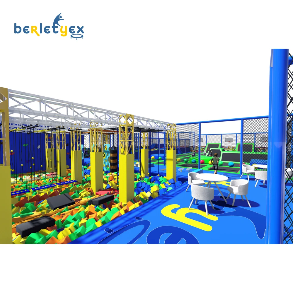 Berletyex indoor playground commercial ninja warrior bounce house floating obstacle course equipment  for kid game