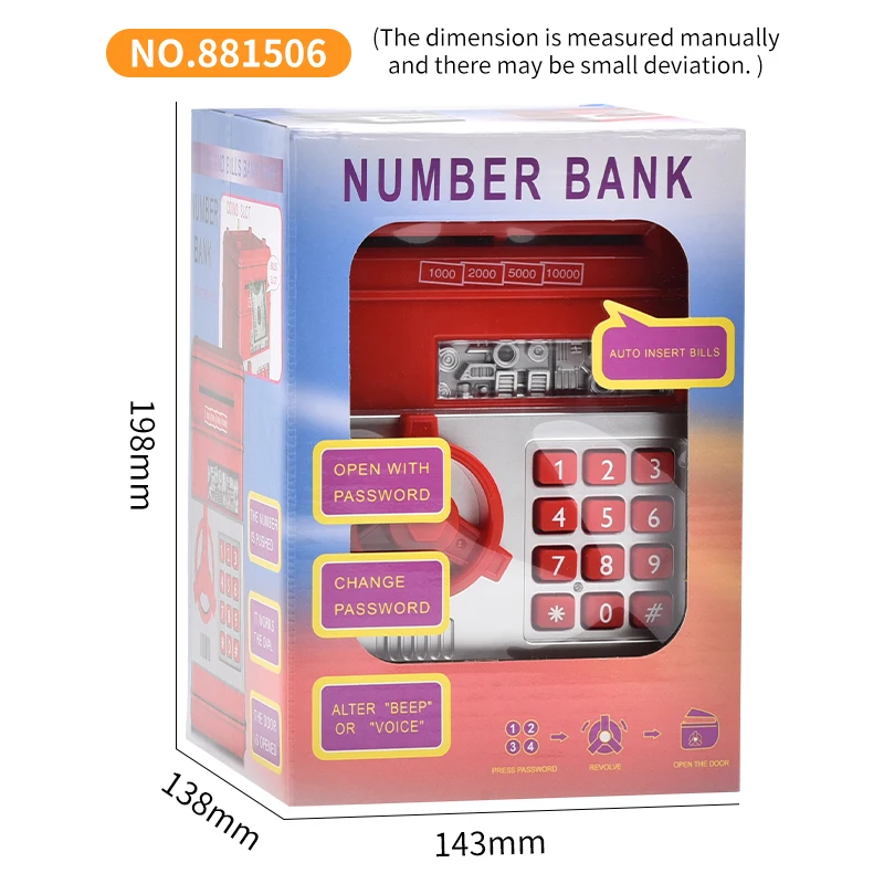 Novelty kids safe plastic paper money saving boxes digital password electronic atm piggy bank for kids