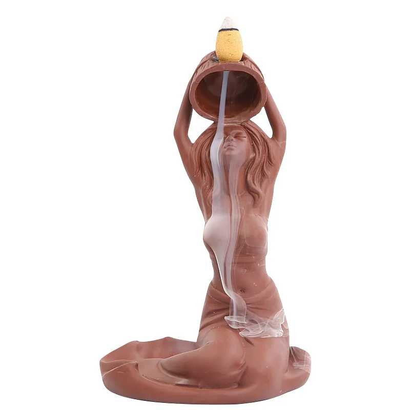High grade bath woman ceramic backflow incense holder