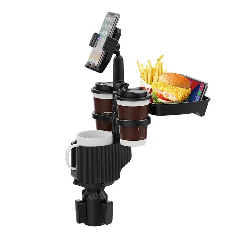 Car Cup Holder Expander Tray Multifunctional 4 in 1 Car Food Tray with Three Cup Holders for Travel Automotive Accessories