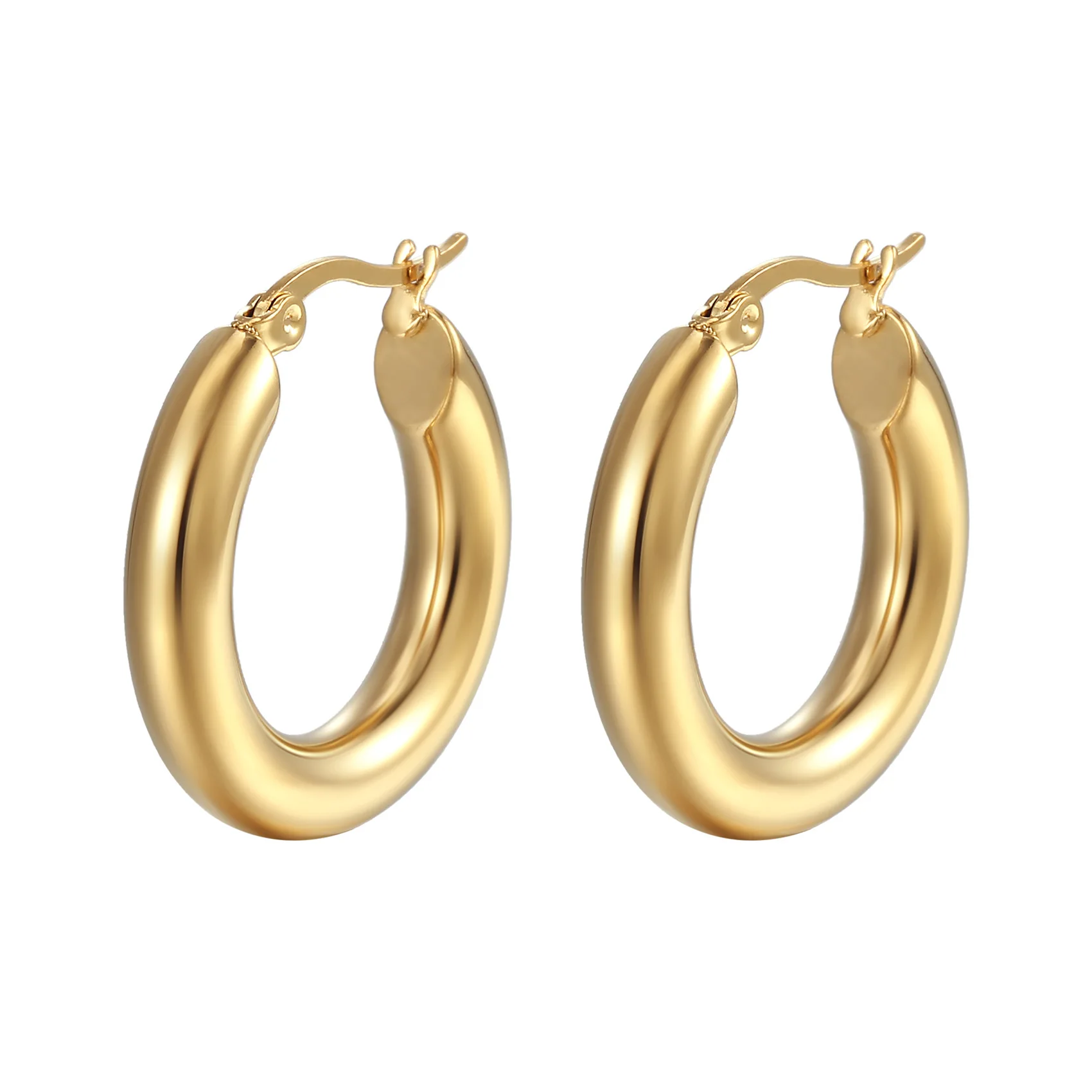 Beakwind Designer Thick Chunky Wholesale Fashion Jewlery 18k Pvd Gold Plated Stainless Steel Round Tube Hoop Earrings For Women