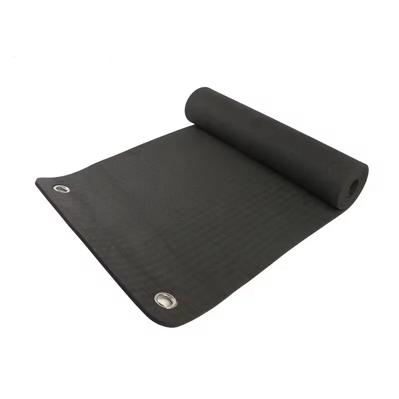Workout Gym Studio Wall Hanging Custom Printed Eco-friendly Durable Non Slip Exercise Thick Black TPE Yoga Mat With Eyelet Hole