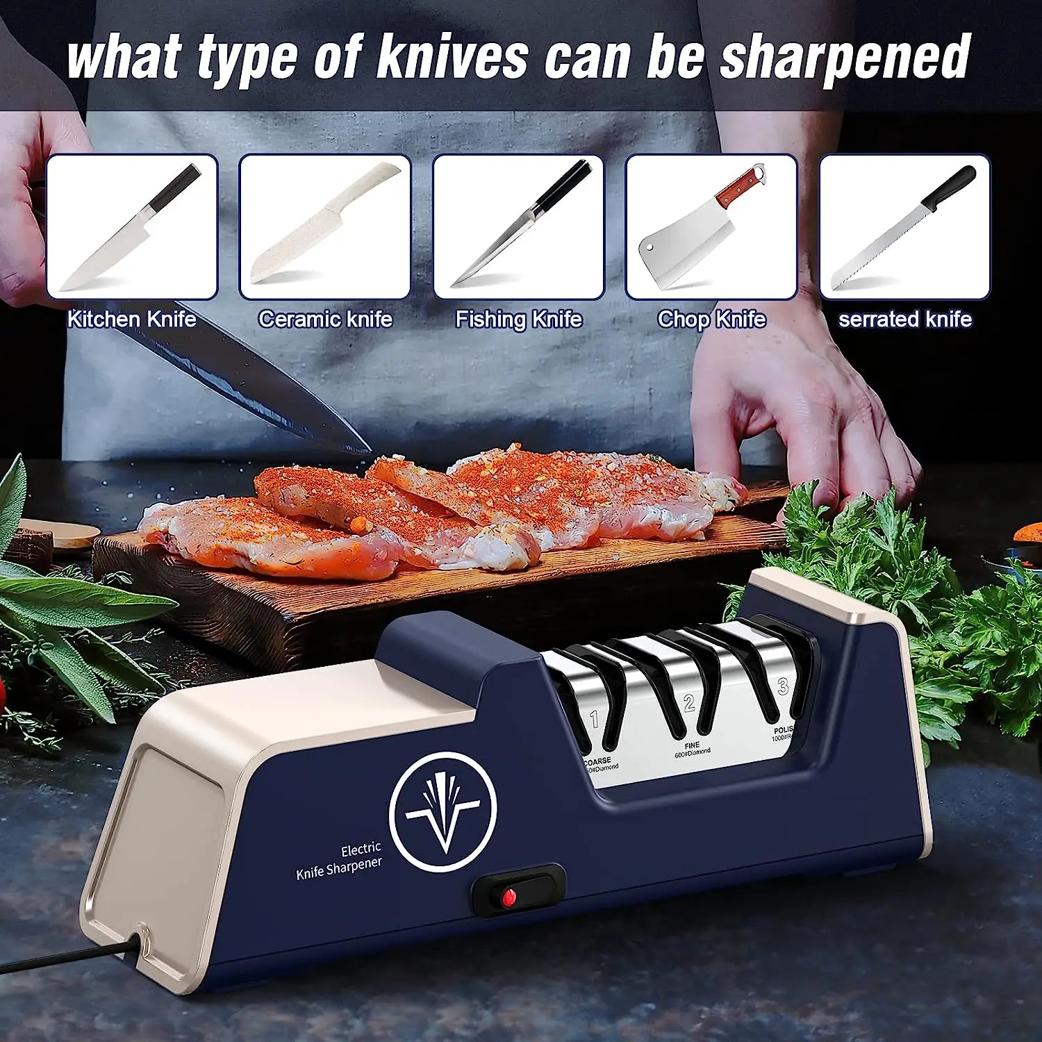 Electric Knife Sharpener Usb Rechargeable 2 Stage Professional Kitchen Accessories Tool Automatically EDGBLACK OEM Factory