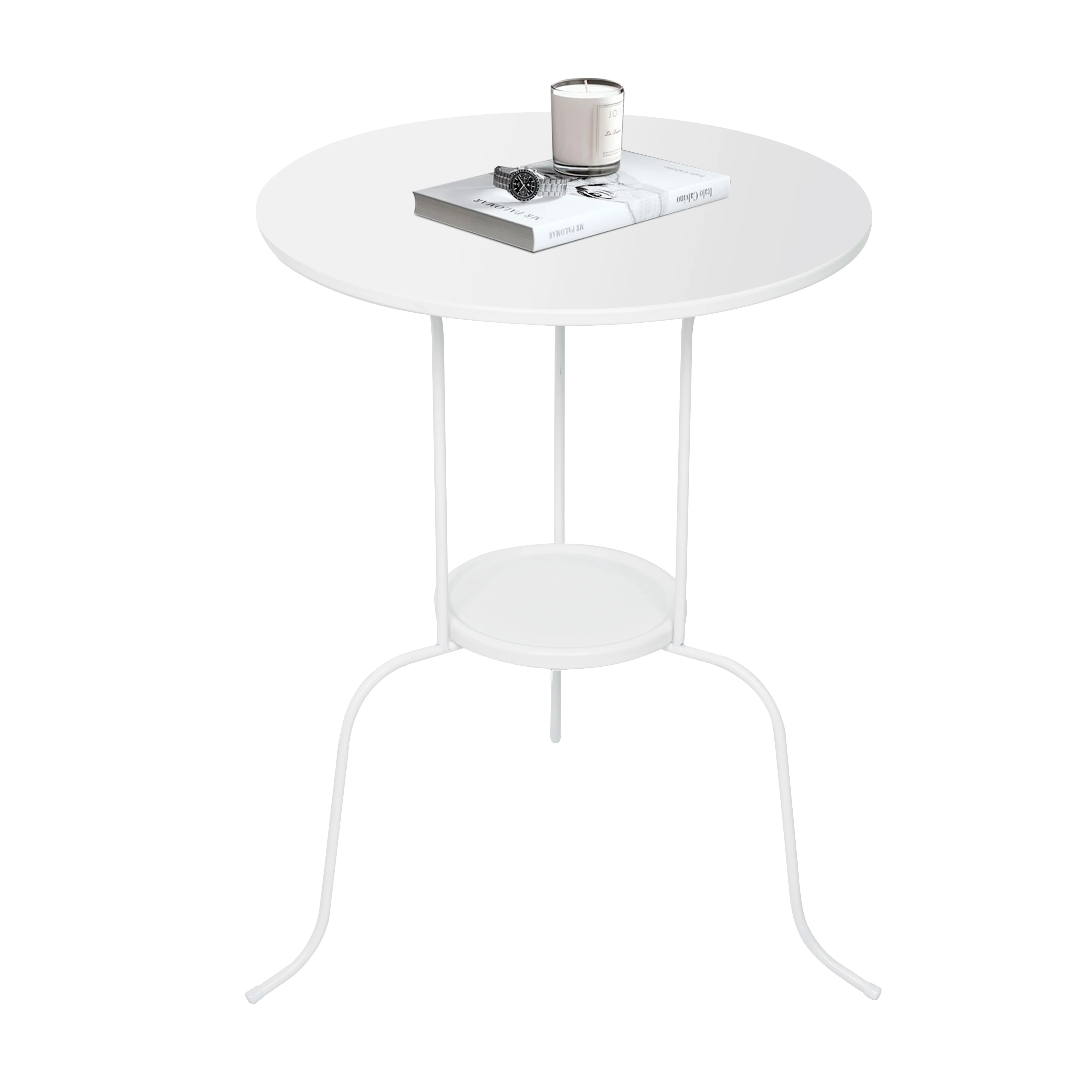 White 2-Tier portable metal folding edge end side tray coffee table or home Smart metal side table coffee and end tables
