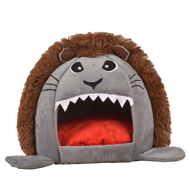Wholesales Popular Cartoon Cute Lion Design Warm Pet Dog Cat Bed Nest House Pet Bed For Dogs And Cats