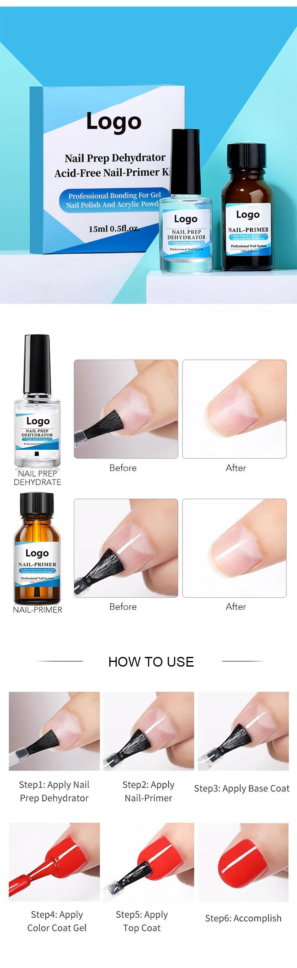 Nail Prep Dehydrator and Nail Primer X-strength No Burn Non Acid Protein Bond Primer for Acrylic Powder and UV Gel Nail Polish