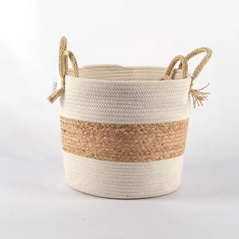 Factory directly sales New Design Water hyacinth and cotton rope storage basket