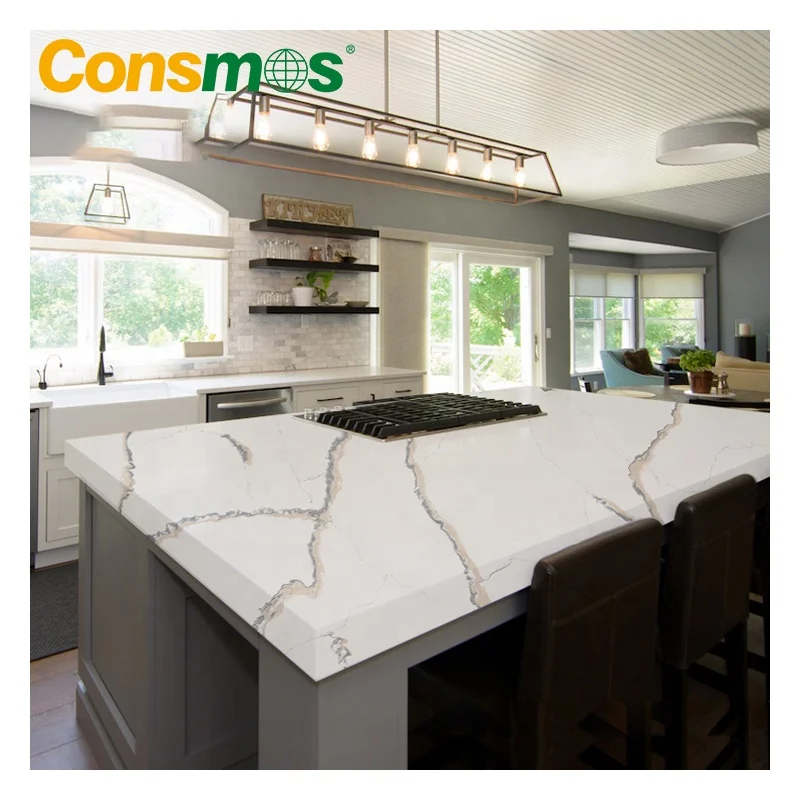 High Quality Calacatta White Quartz Stone Slab Artificial Stones for Kitchen