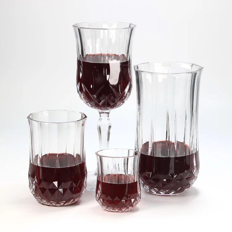 16oz Diamond cut pattern luxury plastic crystal glass plastic wine glasses