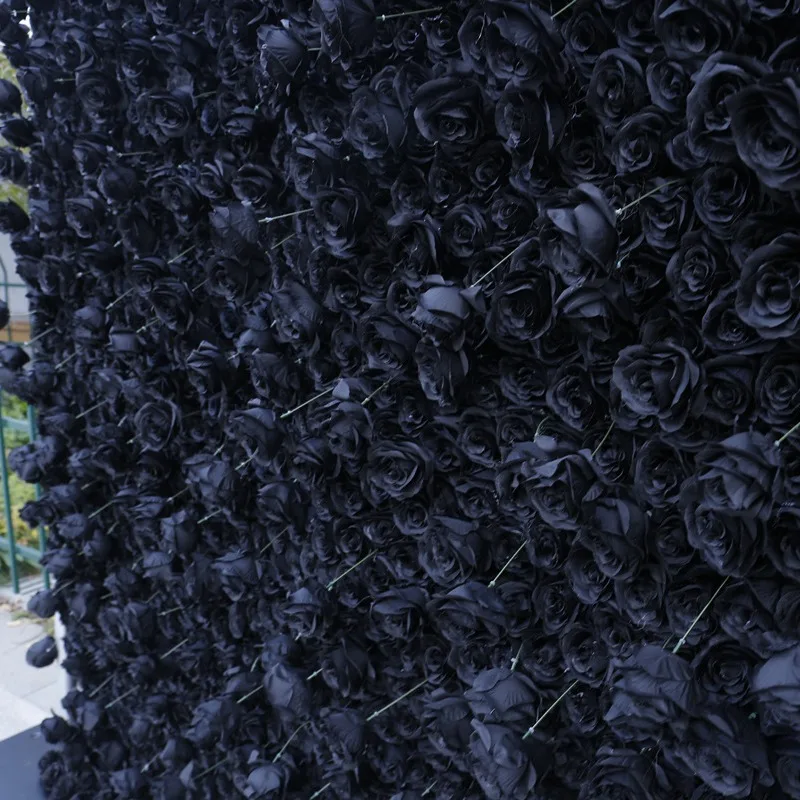 Artificial 8x8 5D extremely full black flower wall backdrop