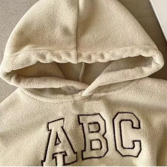 New autumn and winter children plus velvet letter leisure suit versatile pullover two-piece suit