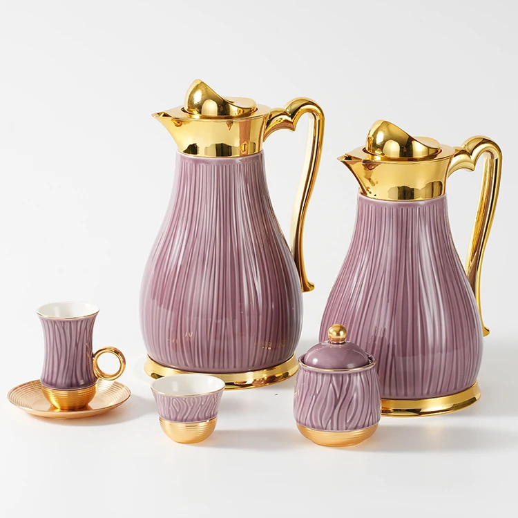 Middle Eastern Style Arabic 2pcs Luxury Gift Set Glass Liner Water Flask Sets Ceramic Coffee Tea Vacuum Flask Thermos Flask