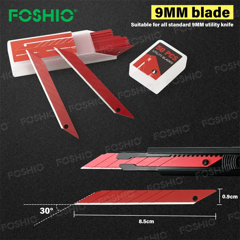 Foshio Customize Colors Carbon Steel Paper Cutting Knife Snap Off 9Mm Blade