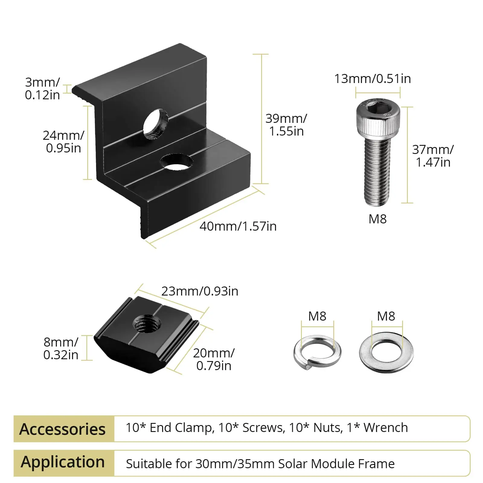 PV Module End Clamp for Solar Panel Thickness 30mm and 35mm Solar Mounting System