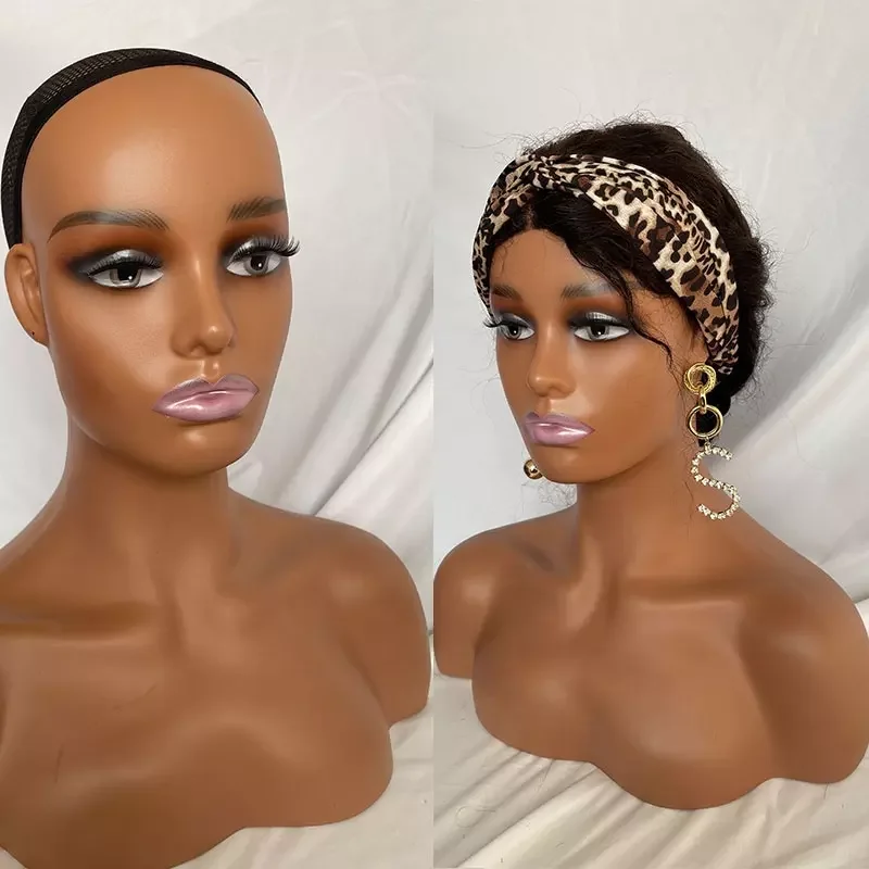 Wholesale  Brown Mannequin Head with Shoulders Plastic Pink Lips Make up for Wigs Earrings Hat Display
