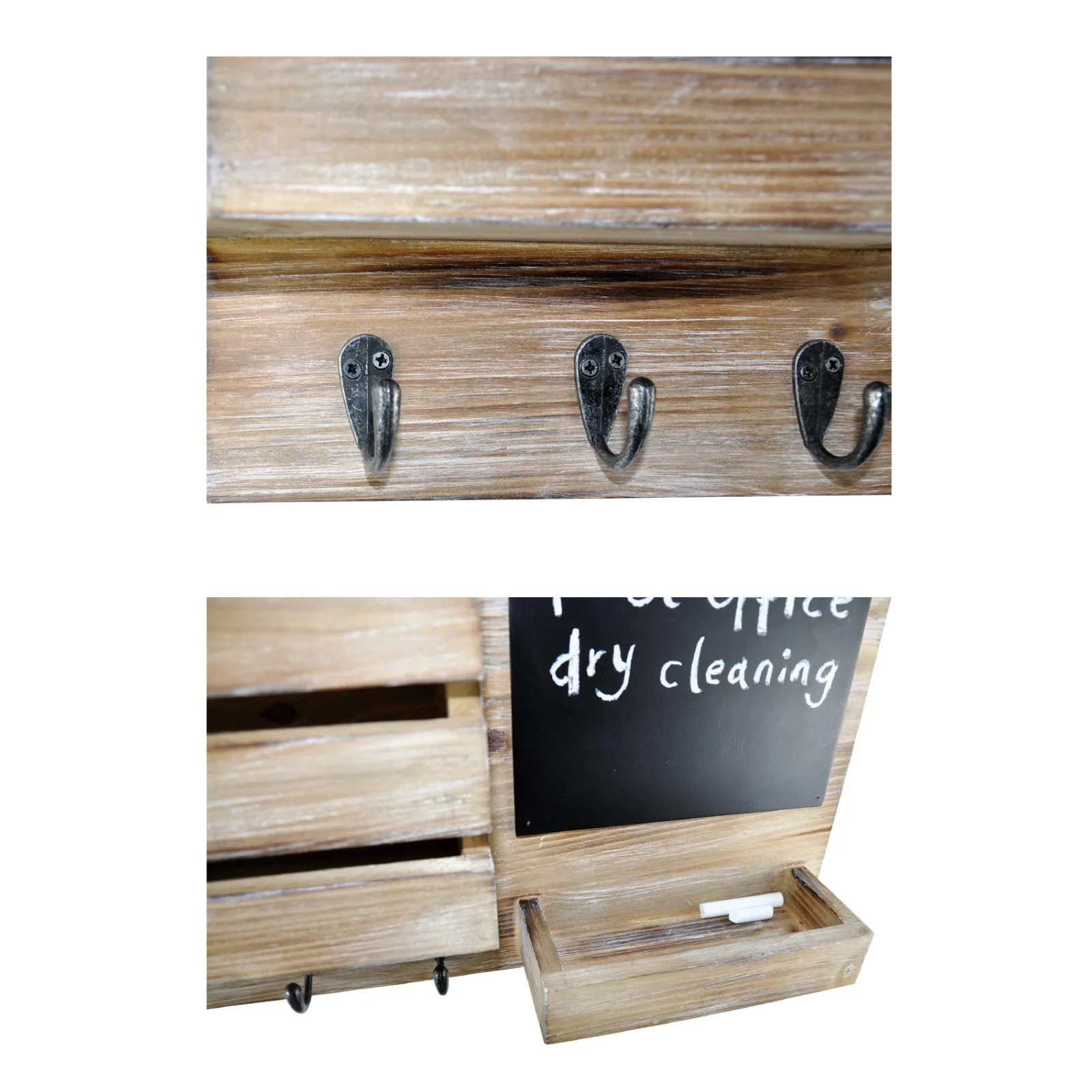 Solid Wood Wall Mounted Mail Envelope Rack Coat Rack Mail & Key Holder With chalkboard
