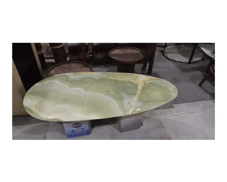 Backlit Stone Table Natural Onyx Stone Furniture Translucidus  Green Onyx Table