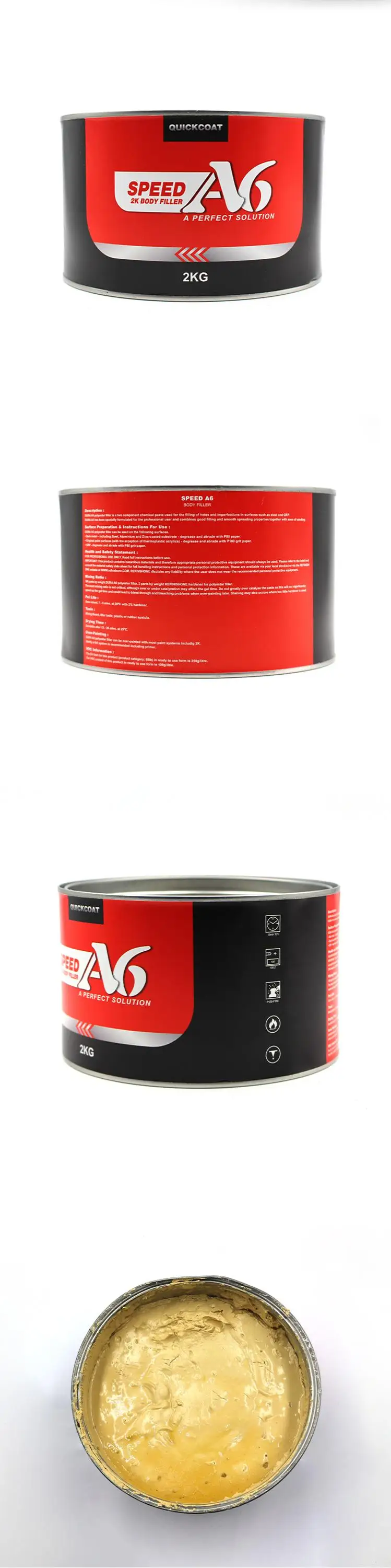 Putty Quickcoat A6 body filler 2K 2-component auto refinish car paint strong filling polyester putty