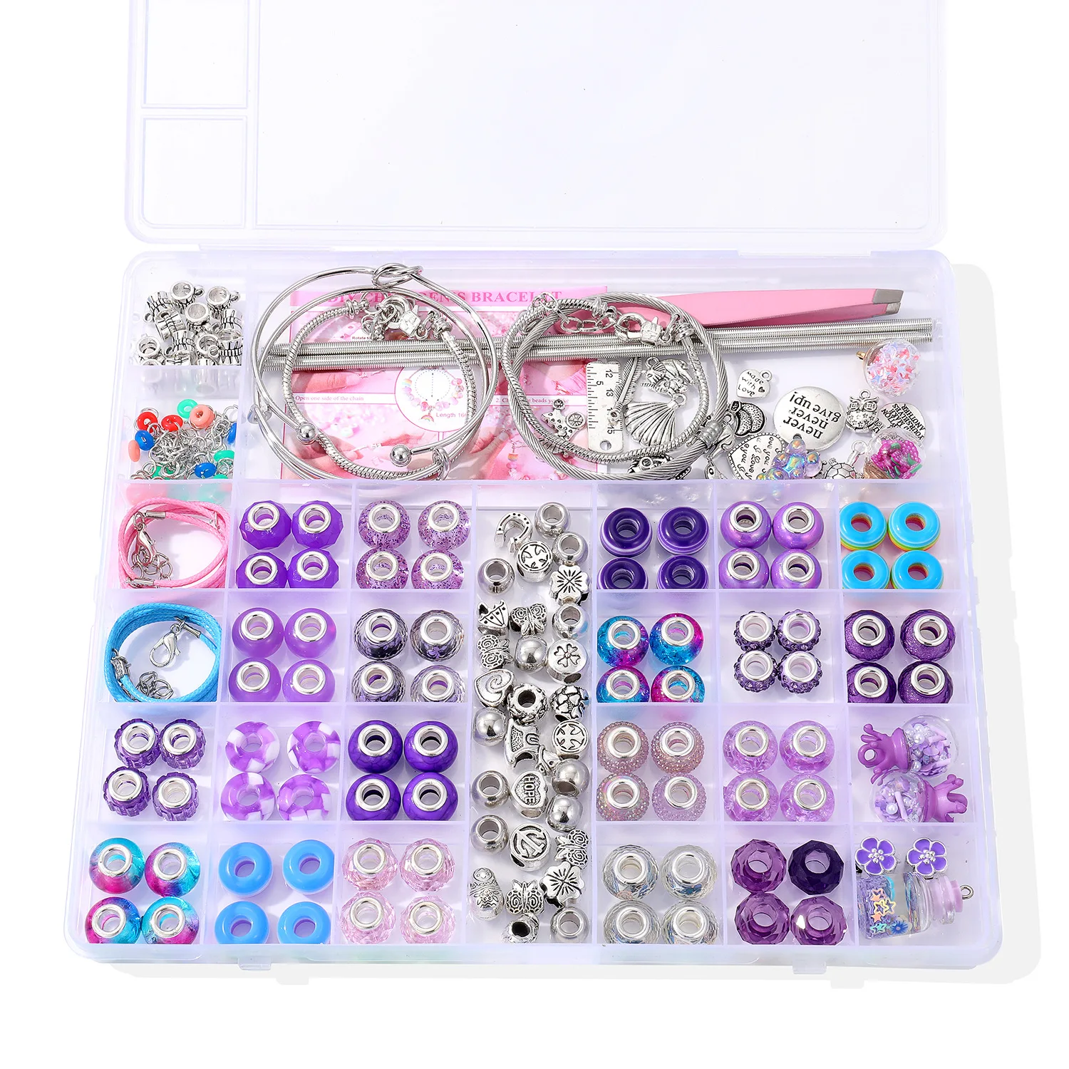 220pcs/set Acrylic zinc alloy large hole beads handmade set beaded DIY bracelet necklace jewelry making kit children gift