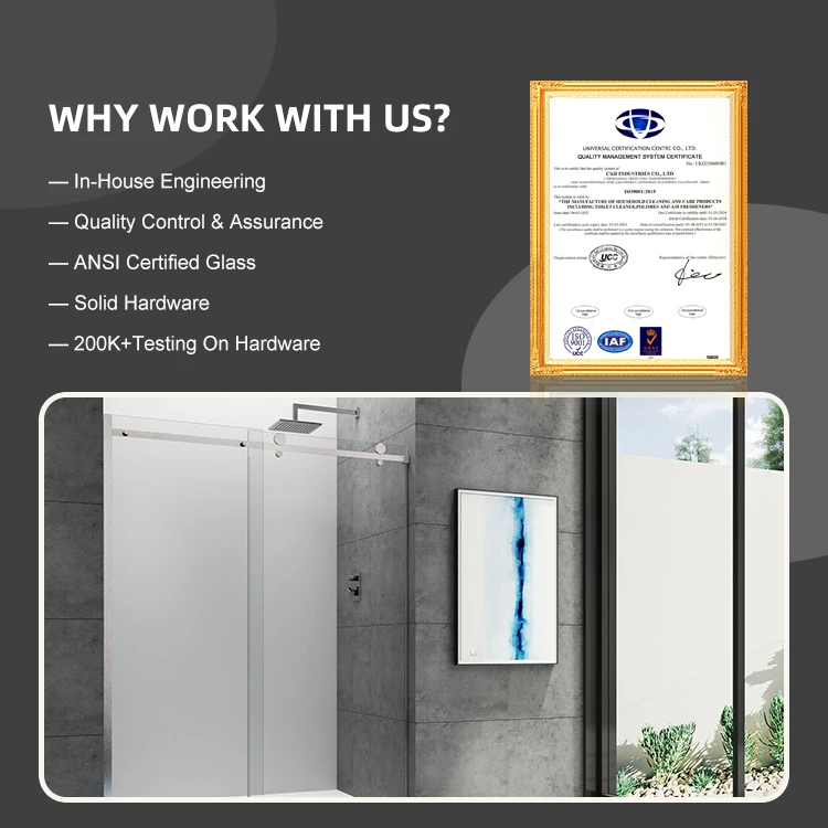 Stock In USA New Product Tempered Glass Frameless Stainless Steel Handle Aluminum Sliding Shower Door