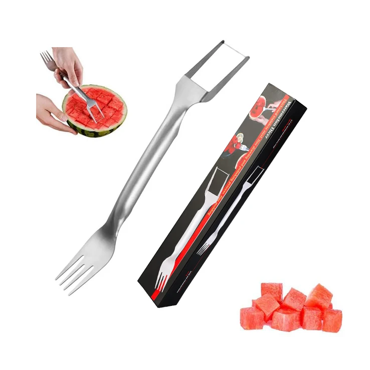 2 In 1 Dual Head Stainless Steel New Fruit Cutter Watermelon Fork Slicer Knife for Home kitchen Gadget