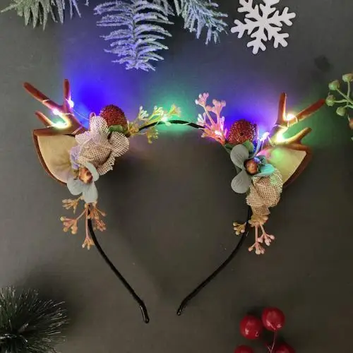 Xmas Christmas hair band lights bells tree branch hair band Christmas decorative christmas party headband with led light