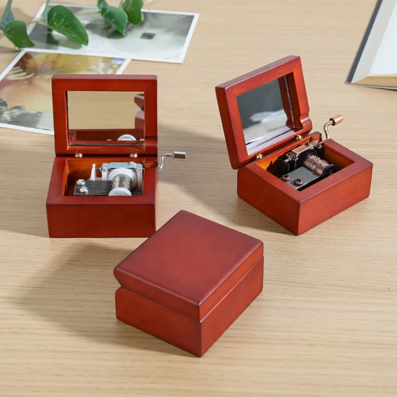 Ever Bright Japan Sankyo Movement DIY Lettering Rosewood Wood Square Hand Crank Music Box With Mirror