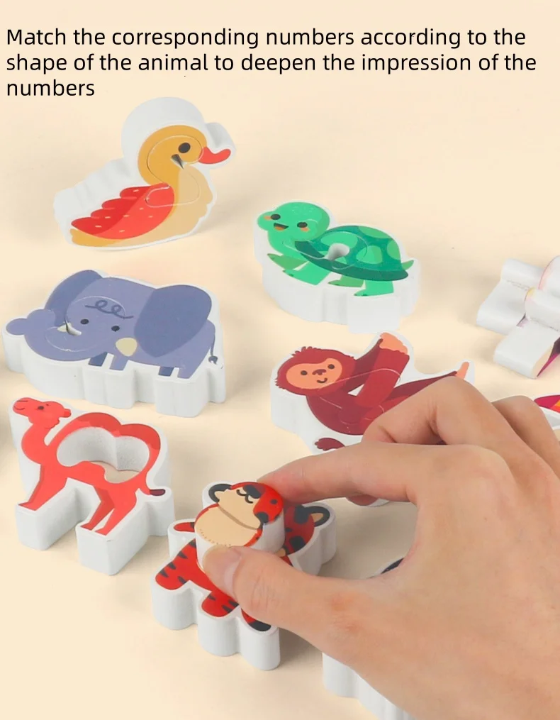 Newest Wooden Creative Animal Cognition Blocks Toy Children Education Digital Matching Learning Puzzle Toys For Kids
