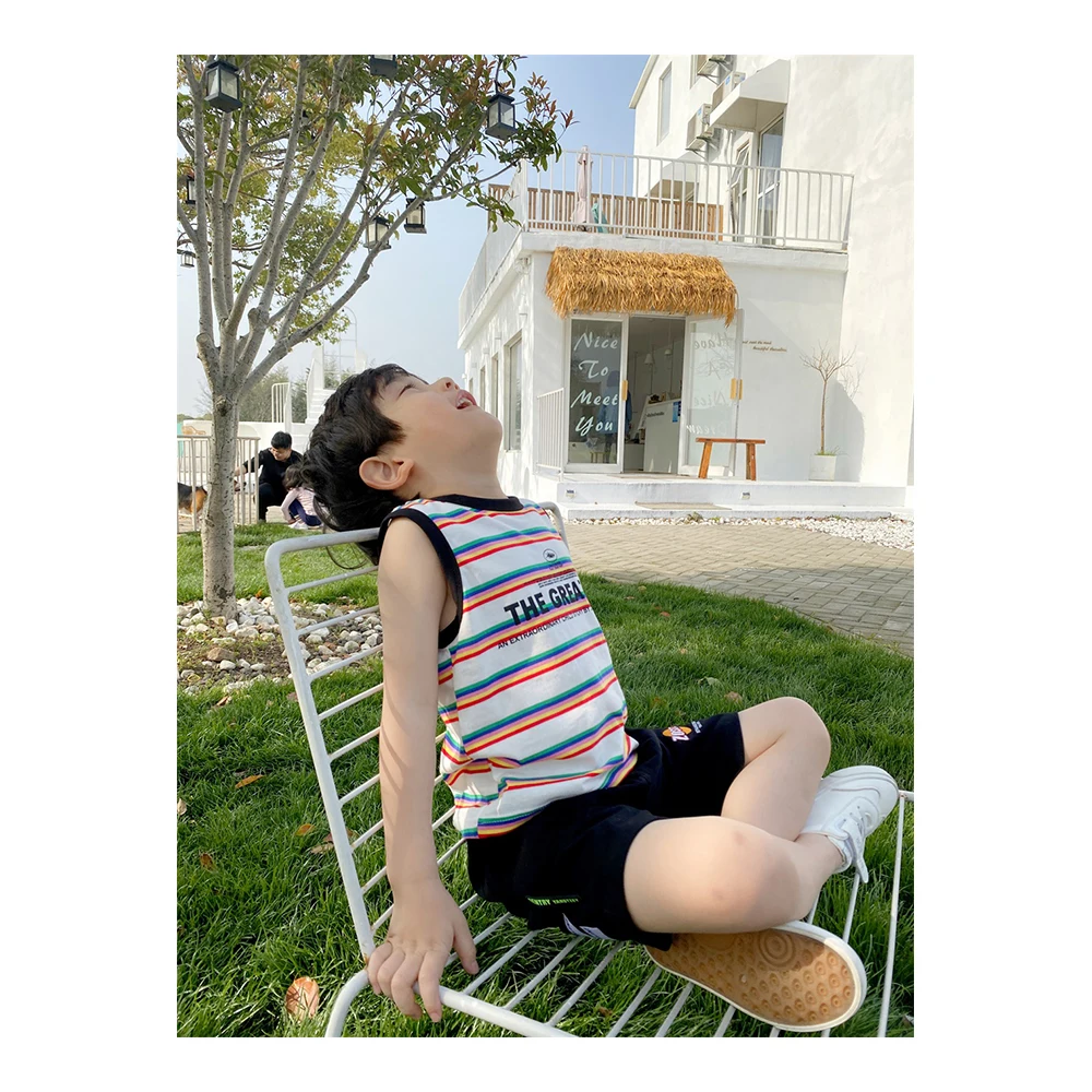 
Factory Price Customized Colors 100% Cotton Fabric Summer Breathable Striped Cotton Vest 