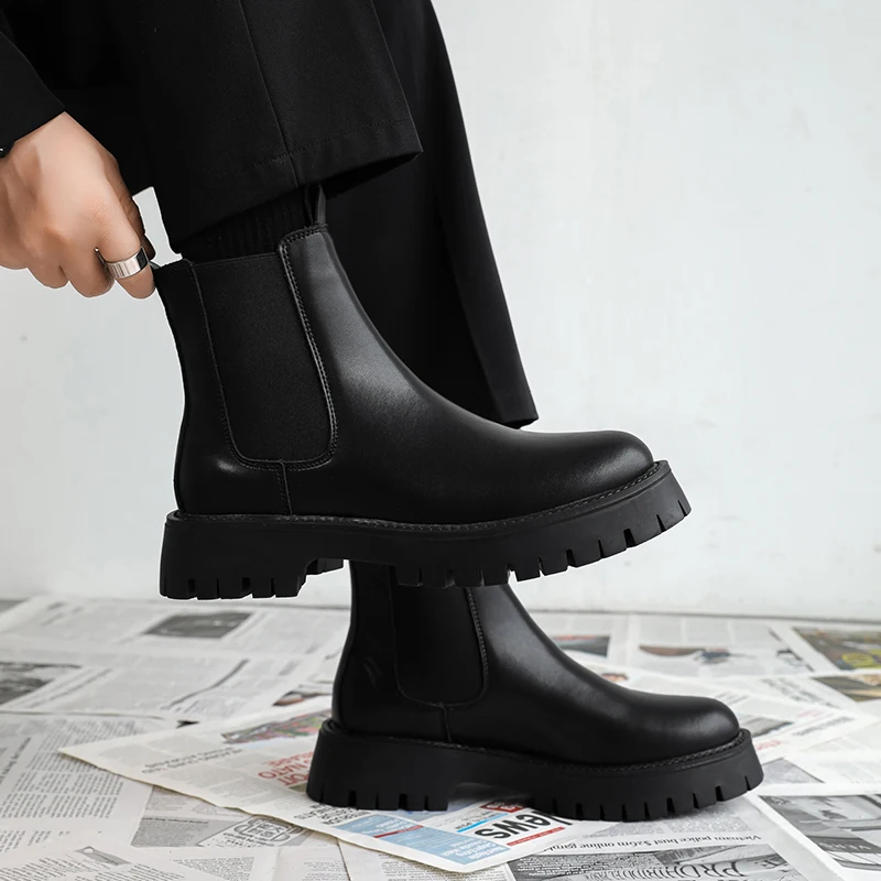Oversize Fashion boots for men high top cowhide flat bottom Black Comfort boots?old? men Martin Boots