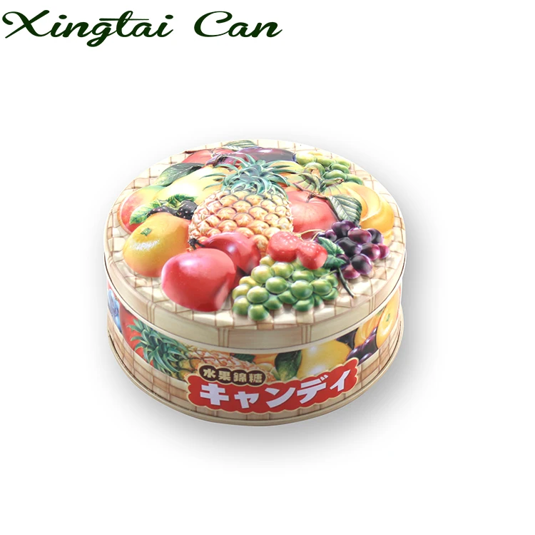
T-Y009 OEM luxury round shape 3d printing fruit caps box candy special design tinplate box for food packing gift box 