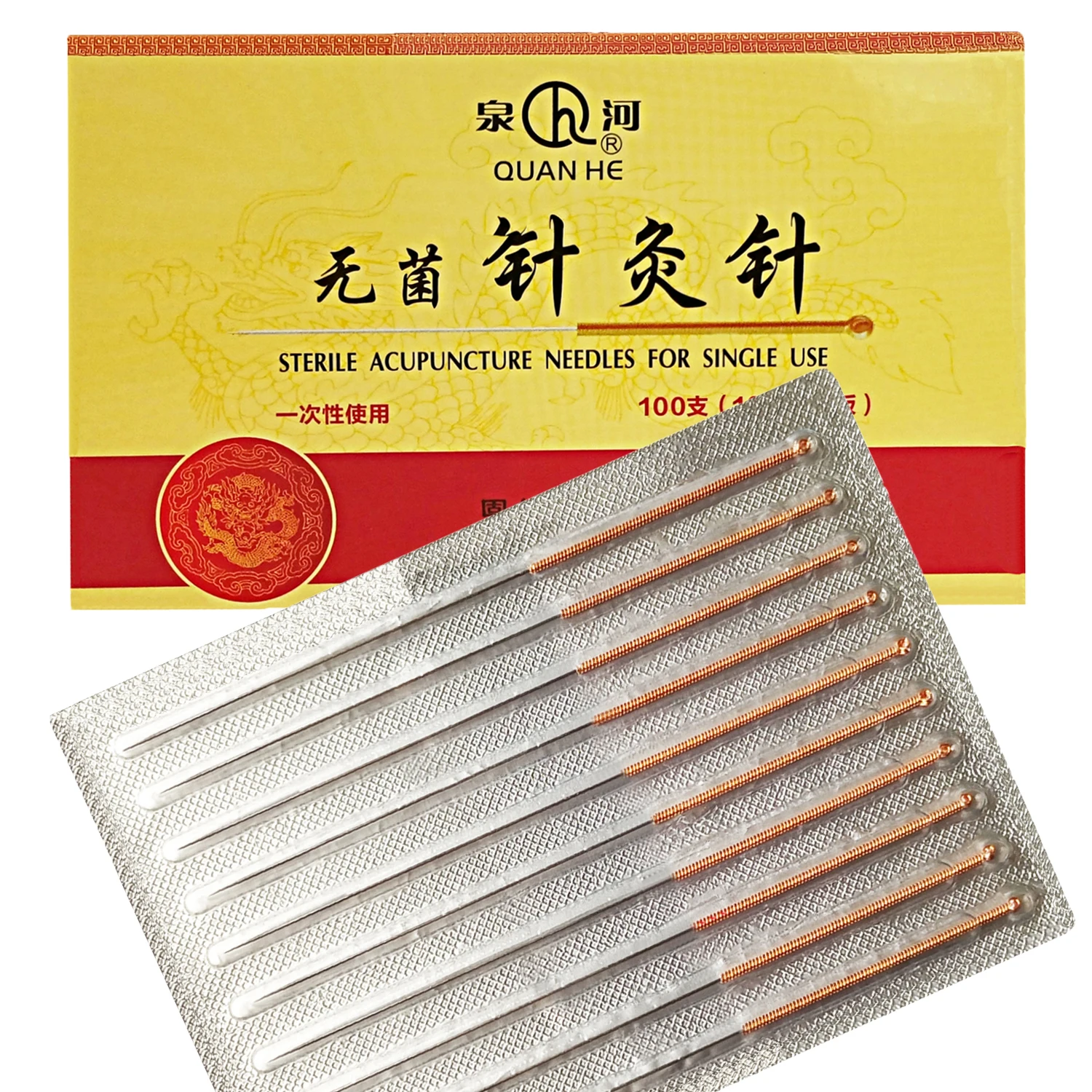 QUAN HE Brand Copper Handle 100PCS  Acupuncture Needles for Single Use