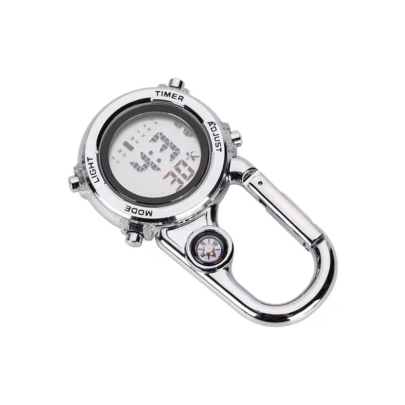 Multi-function Compass Pocket Watch Clip-On Carabiner Watch Climbing Clock for Nurse Doctors Chefs Luminous Outdoor Sport Clock