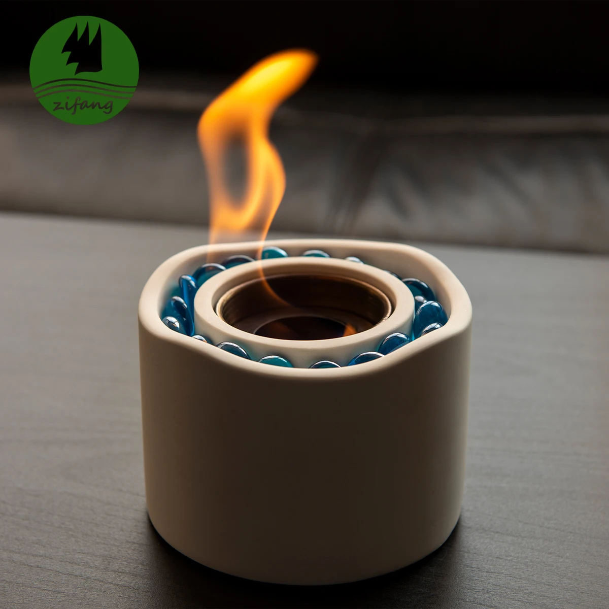 Modern Round Smokeless Outside Camping Patio Concrete Mini Desktop Tabletop Bioethanol Firepit Fire Pit Heater Firebowl