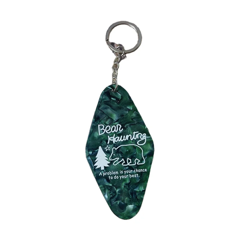 Wholesale Custom Design Hot Stamp Pink Engraved Hotel Retro Glitter Bank Motel Keychain UV Dtf Decal With Acrylic Keychains