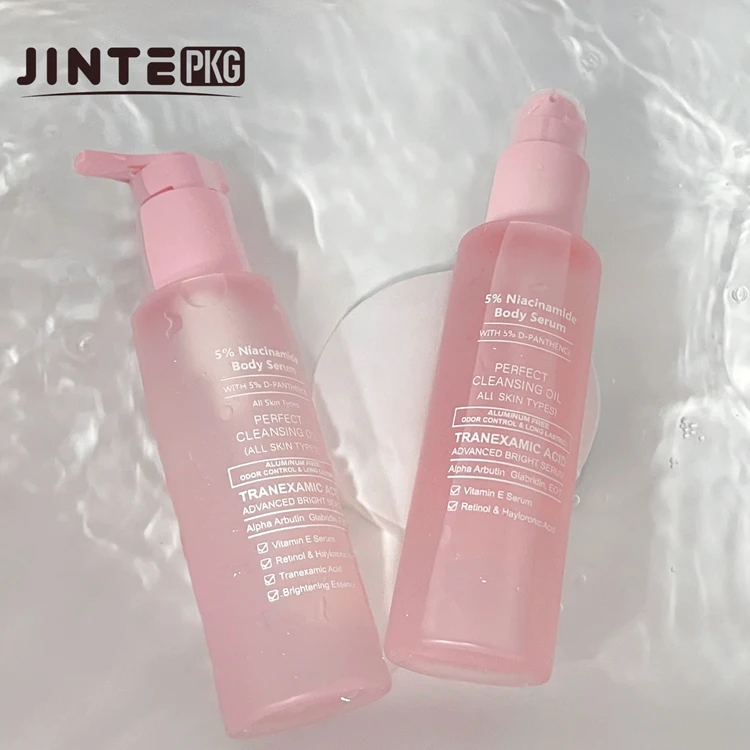 Lovely Pink Color Empty Plastic Body Care Lotion Bottle For Skincare Packaging with Lotion Pump PET Plastic Frosted Pink Bottle