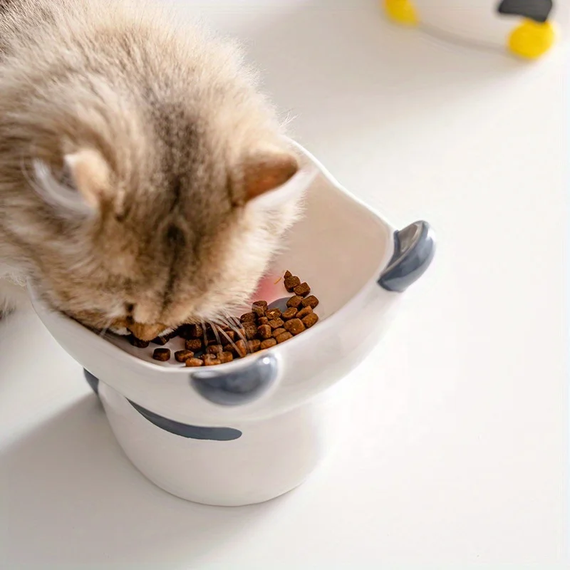 Custom Cute Ceramic Pet Dinnerware Dog and Cat Elevated Bowl Tilted Dishes Animal Shaped Raised Cat Food Bowls On Stand