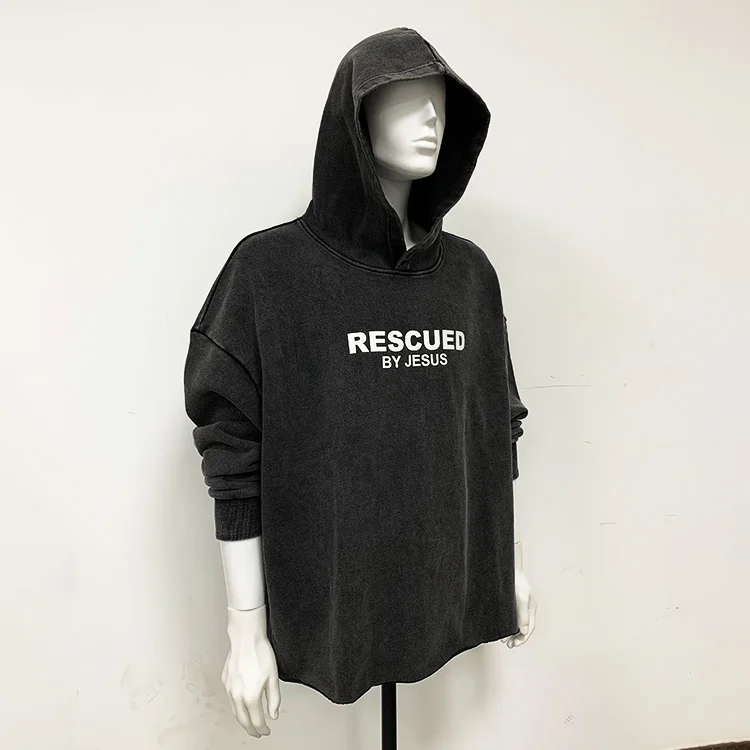 luxury custom logo heavy weight black vintage washed thick drop shoulder hoodies and sweatshirts for men