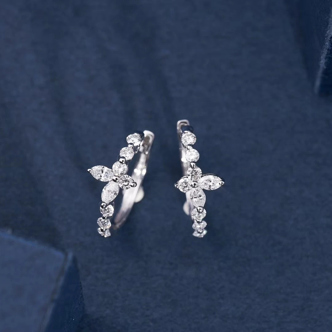 H&F Natural Diamond Stud Earrings for Women with Screw Back Marquise Cut .48carat AU750 585 375 Natural Diamond Dust Jewelry