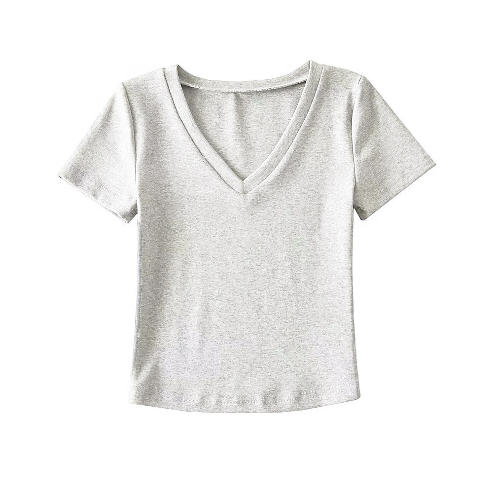 Wholesale Customization 3 Colorway Solid Color v Neck Short Sleeve Casual Fashion Women t shirt With Wholesale Low Price