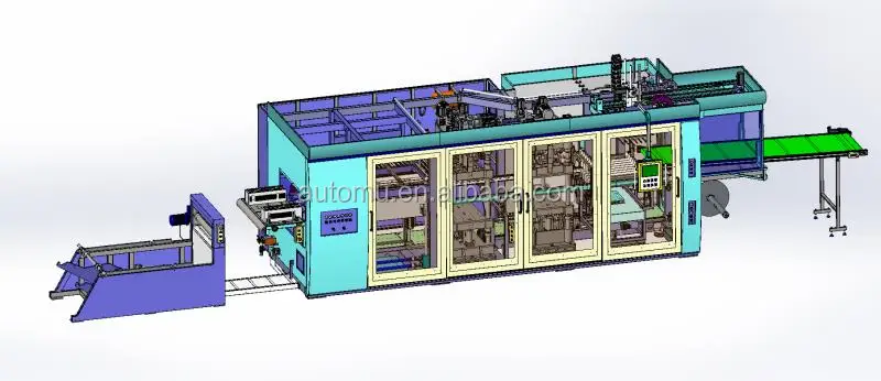 3 station servo drive forming full automatic thermoforming machine for  pp pet lunchbox fruit box making