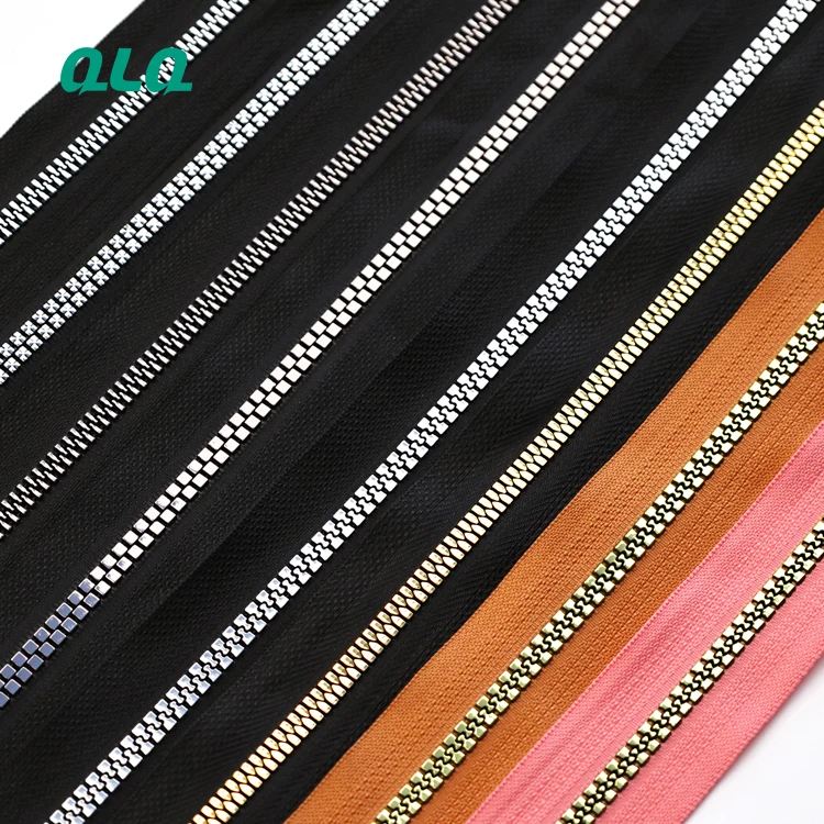 Clothes Plastic Zippers Lock Corn Teeth Nylon Coil Resin Custom Chunky Black Bags Zipper Tape Metal Slider Tag Production Line