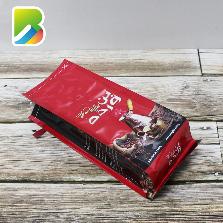 Side gusset flat bottom custom printed drip coffee bean packaging bag aluminum foil coffee bag with valve and tin tie